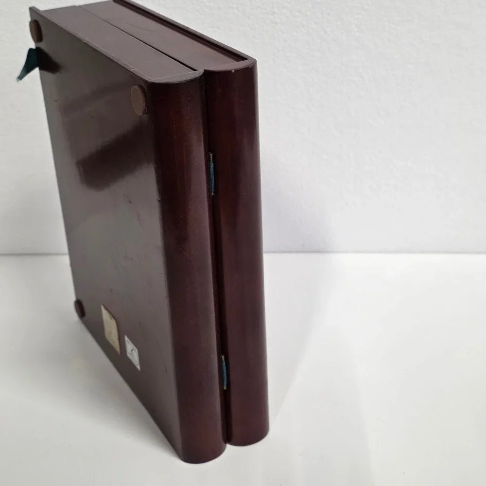 Vintage 1994 Bombay Company Wood Stationery Box Ribbon Tie Mahogany Finish